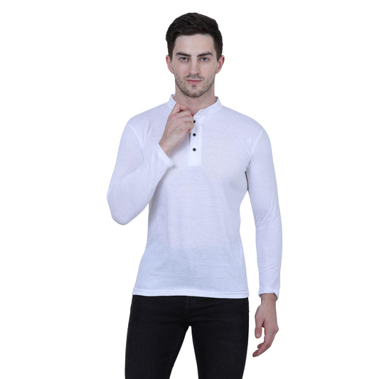 White Cotton Blend Full Sleeves T-Shirt – Timeless Solid Design