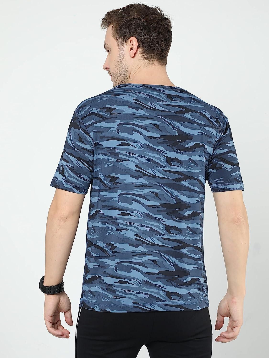 Trendy Blue Cotton T-Shirt for Men – Round Neck, Printed, Half Sleeves