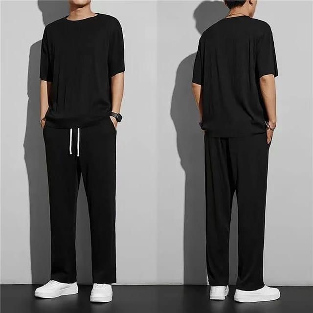 Sporty & Sleek: Men’s Black Tracksuit with Premium Cotton Blend Fabric