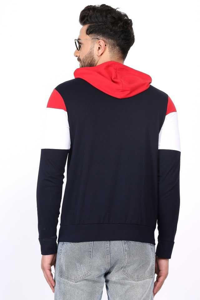 Cotton Blend Color Block Hoodie T-Shirt with Full Sleeves