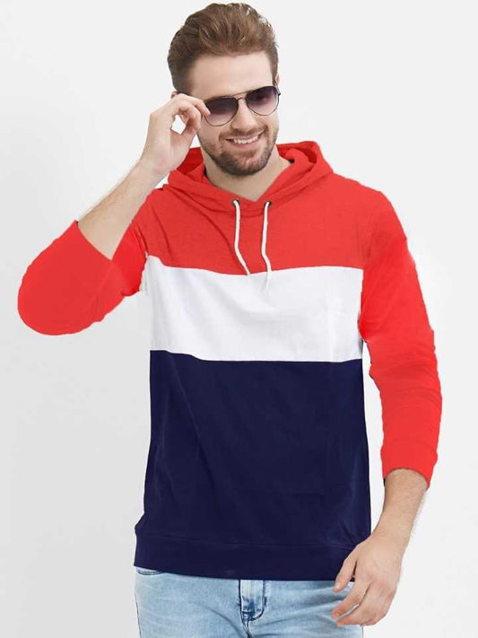 Cotton Blend Color Block Hoodie T-Shirt with Full Sleeves