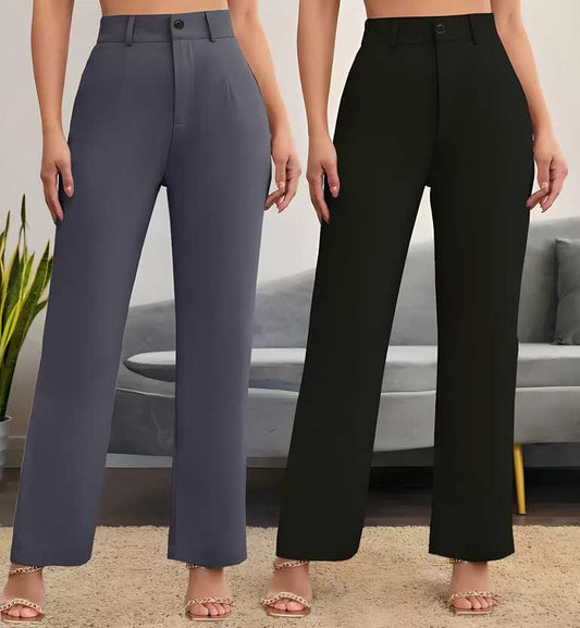 Elevate Your Wardrobe: Elegant Grey & Black Lycra Trousers for Women