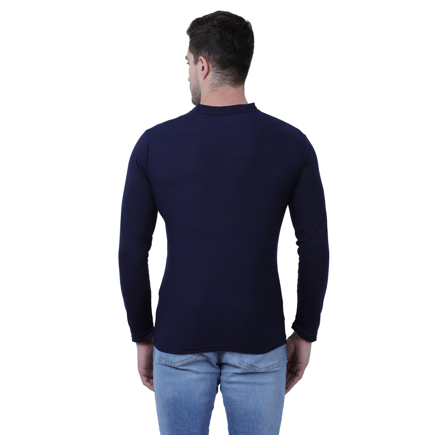 Versatile Solid Navy Blue T-Shirt – Full Sleeves, Cotton Blend Comfort