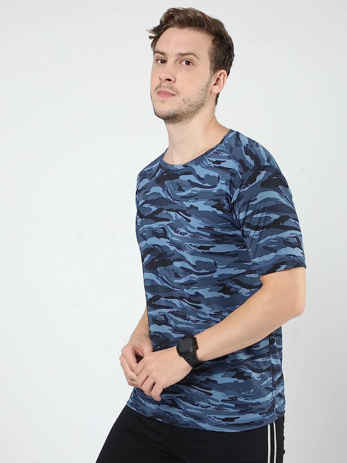 Trendy Blue Cotton T-Shirt for Men – Round Neck, Printed, Half Sleeves