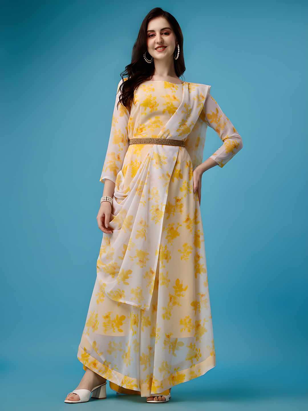 Stylish Plus Size Anarkali Kurti Set with Dupatta & Belt in Gorgeous Georgette