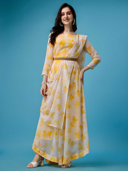 Stylish Plus Size Anarkali Kurti Set with Dupatta & Belt in Gorgeous Georgette