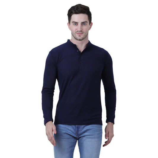 Versatile Solid Navy Blue T-Shirt – Full Sleeves, Cotton Blend Comfort